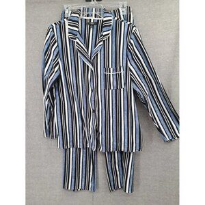 Simply Vera Pajama  Woman Blue Black White Stripe Size Medium 2PC SET